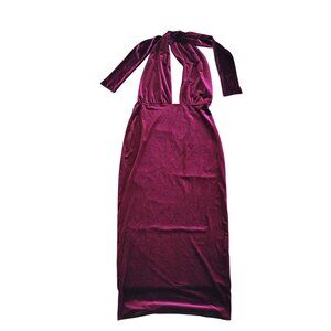 Asos Design Velvet Halter Cross Front Maxi Dress Size 12 Claret Red NWOT